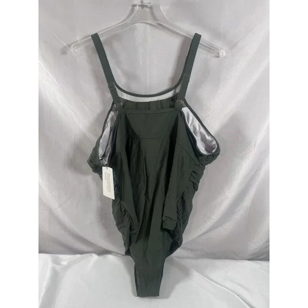 Bloomchic Solid Halter Mesh Insert Knotted Back One Piece Swimsuit Size 28 NWT - Picture 2 of 5